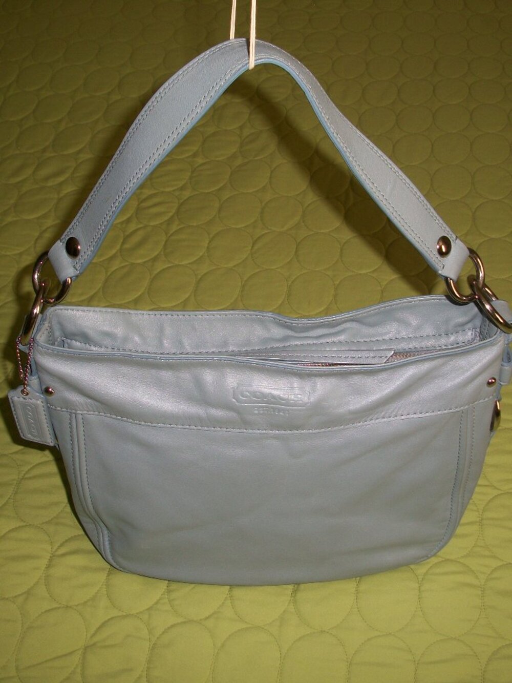 COACH F14707 Zoe Hobo Shoulder Bag Light Blue Sky Smooth Leather & Silver
